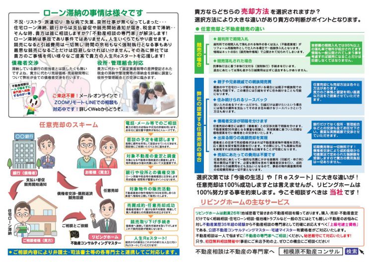 相模原市町田市八王子市住宅ローン滞納相談不動産任意売却（有）リビングホーム